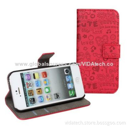 Embossed Carton Pattern Leather Case with Credit Card Slot and Holder, for iPhone 5/5S, Manufacturer